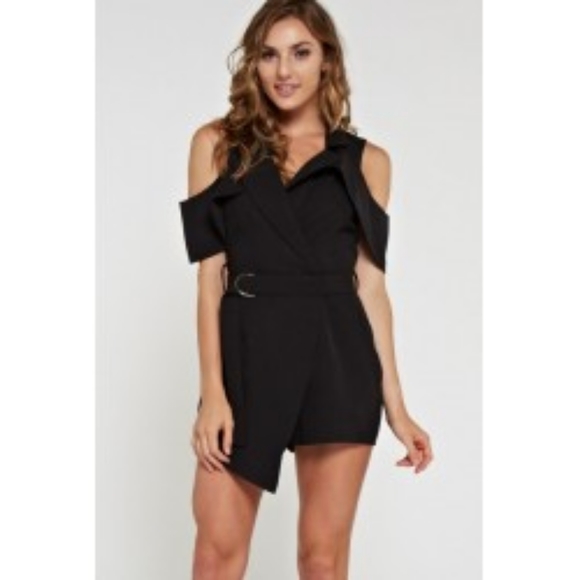 the clothing company Pants - #NWT- SIZE MEDIUM BLACK COLD SHOULDER BLAZER STYLE ROMPER W/ BELT